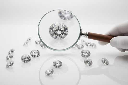 Diamonds inspected with magnifying glass